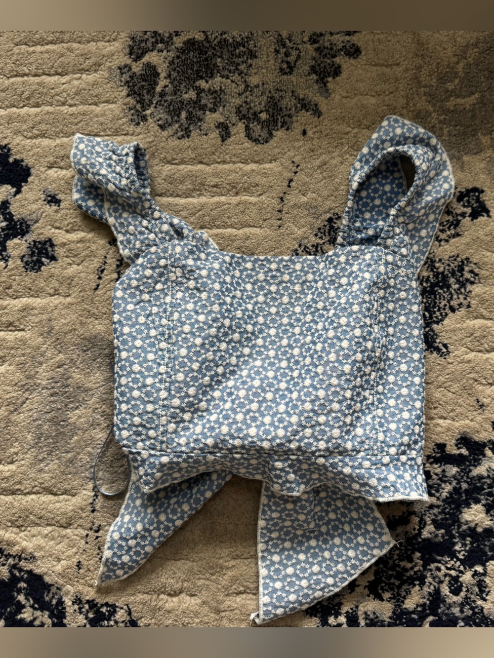 Blue Floral Bib Top with White Daisy Print